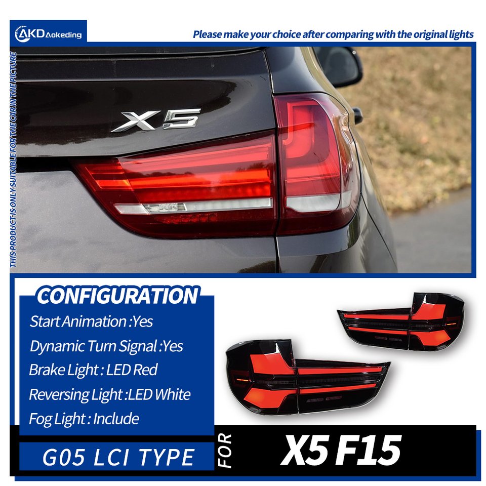 

Задняя фара AKD для BMW X5 F15 светодиодный Tail 2014-2018 F15, задний противотуманный тормоз, сигнал поворота, автомобильные аксессуары