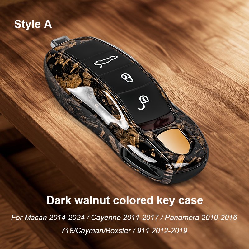 

Для Porsche Panamera Cayenne Macan 718 Cayman Boxster 911 Taycan 10-25 автомобильный чехол для ключей из темного орехового дерева защитный чехол для брелка