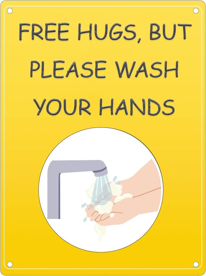 

Металлическая жестяная вывеска "Free Hugs, But Please Wash Your Hands"