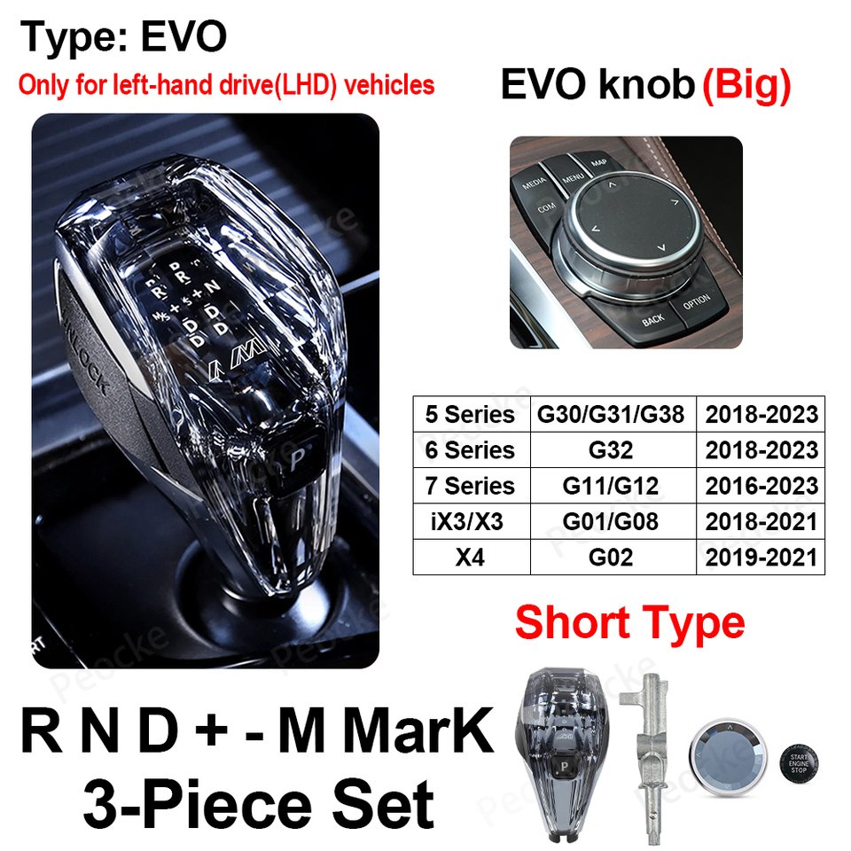 

Короткий стержень для BMW G30 G31 G38 G12 G08 iX3 G08 G01 G02 F10 F20 F32 F33 F36 F26 Хрустальная рукоятка переключения передач，комплект из 3 предметов