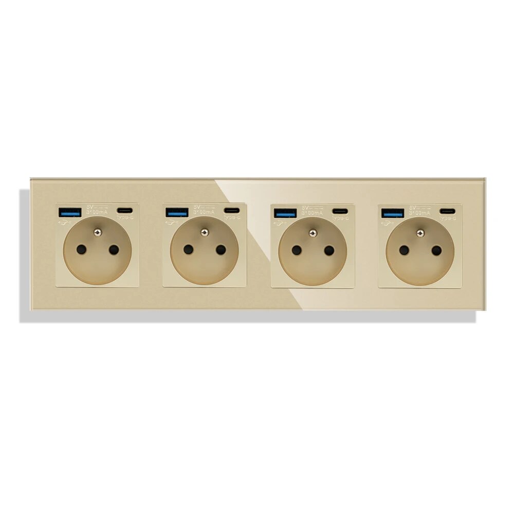 

Bingoelec французская розетка с интерфейсом USB Type-C настенная 16 А USB-порт для зарядки электрические розетки стеклянная Хрустальная панель электрическая розетка