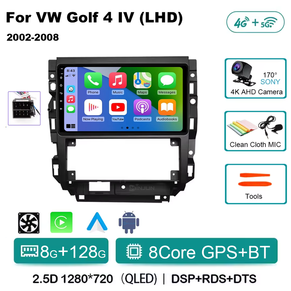 

Автомобильный радиоприемник Android 14 для Volkswagen VW Golf 4 IV LHD 2002-2008 Jetta MK4 Classics Мультимедийный плеер Qualcomm Carplay GPS Auto