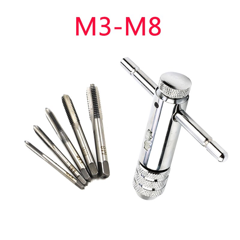 

M3-M8 Регулируемый ключ-Трещотка 5pc ручной Метчик для нарезания вперед и назад ручной инструмент набор аксессуаров