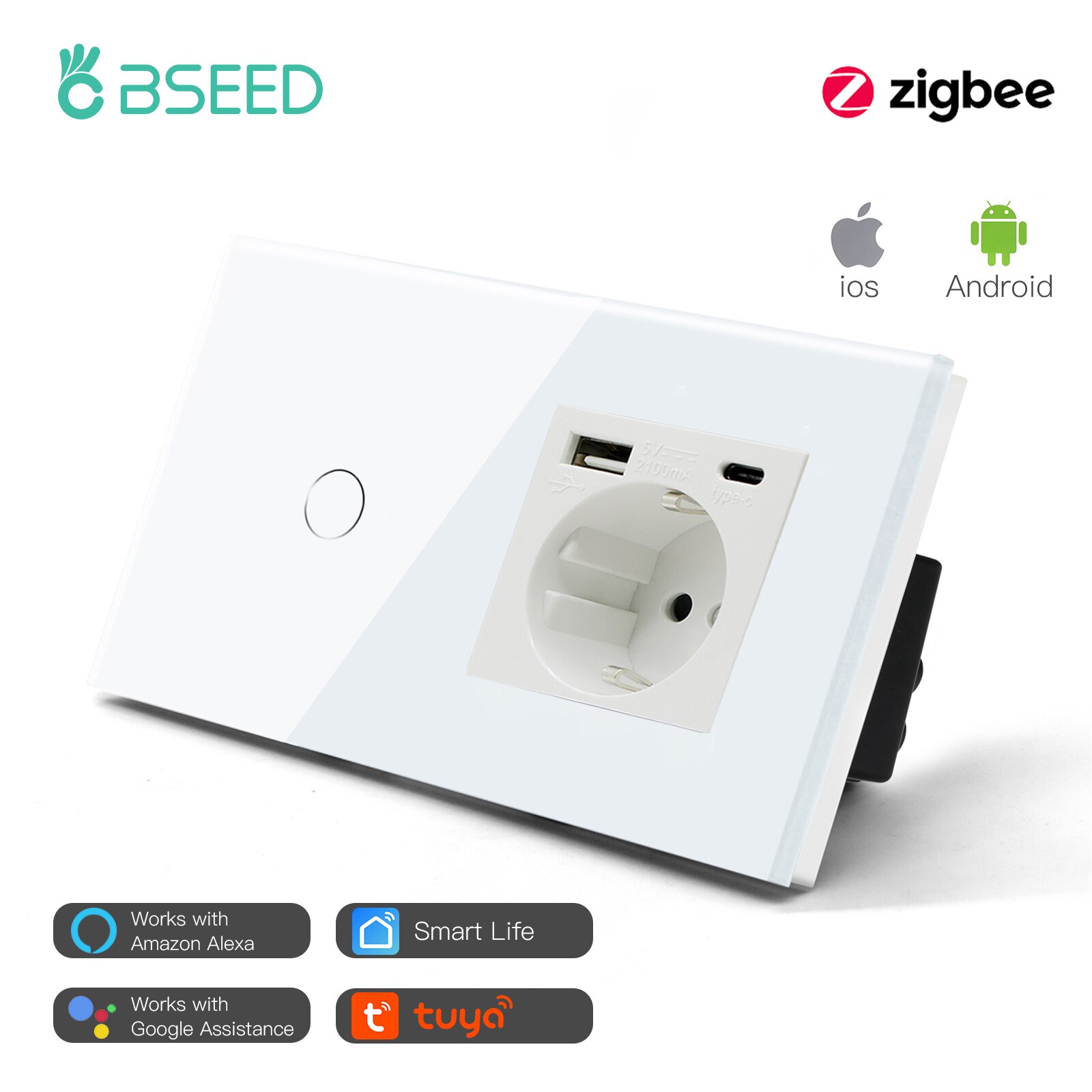 

Беспроводной сенсорный выключатель BSEED Zigbee 1/2/3 клавиш