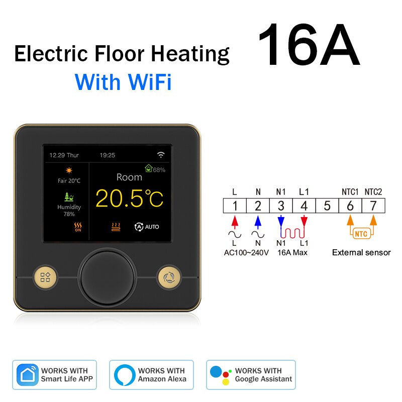 

Tuya Wi-Fi термостат для теплого пола 16A 220V