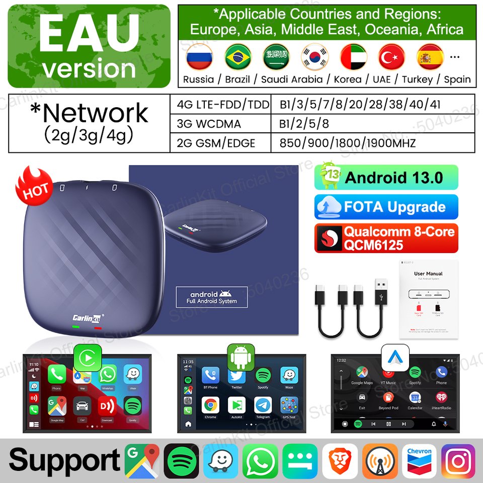 

CarlinKit Android 13 CarPlay TV AI Box Ultra QCM6125 8-ядерный беспроводной CarPlay и Android Auto GPS для YouTube Netflix Об...