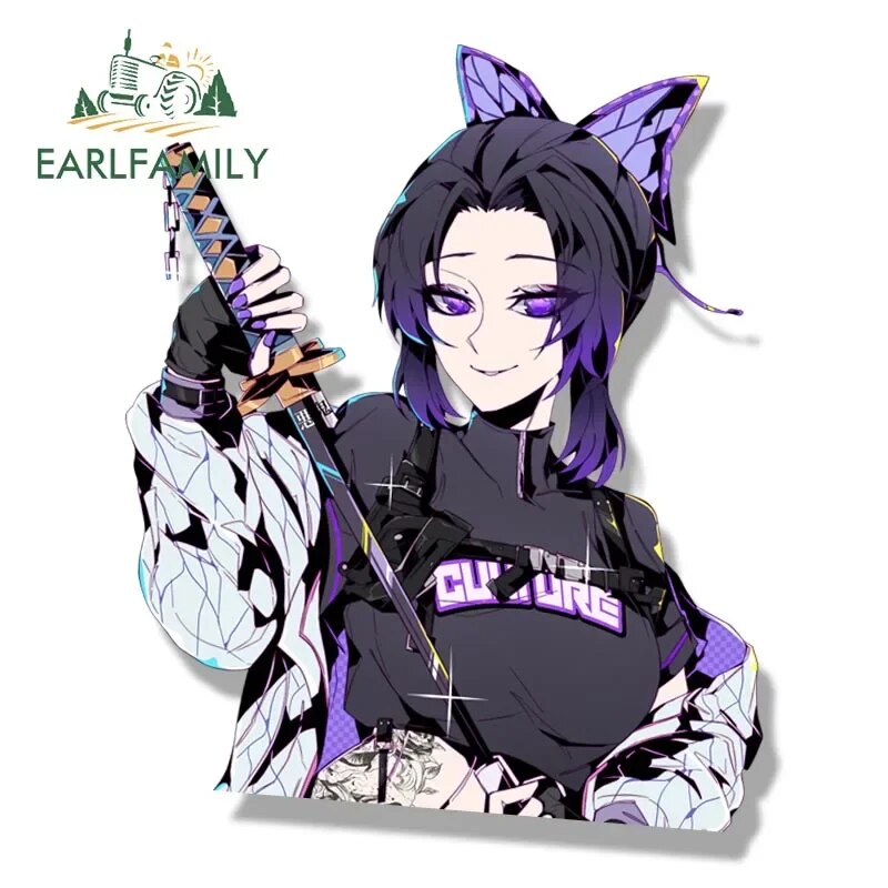 

EARLFAMILY Готическая наклейка для автомобиля Kochou Shinobu Fanart, аниме Татуировка ниндзя, наклейка JDM, мультфильм Peeker, граффити, наклейки