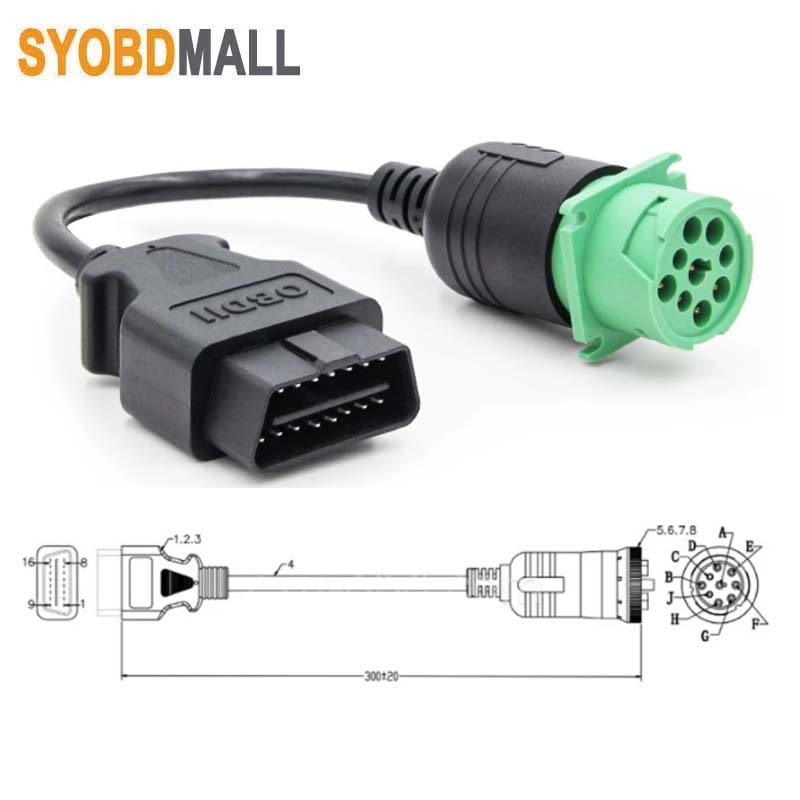 

Диагностический кабель OBD2 для грузовиков J1939, OBD 9-контактный разъем на 16-контактный штекер для Cummins Deutsch 9-контактный кабель для грузовиков, поддержка для старого автомобиля