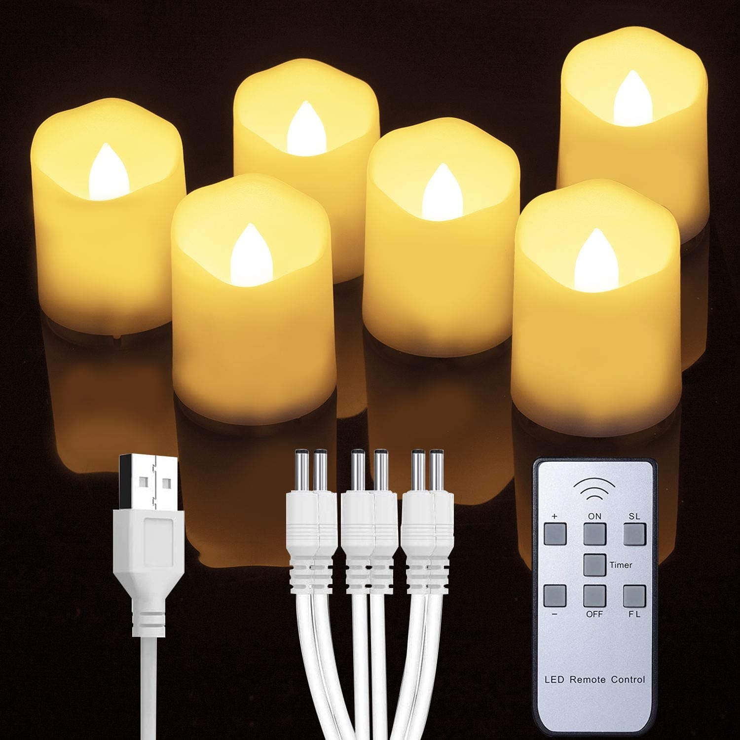 

6 шт. Белые Пластиковые USB перезаряжаемые чайные свечи с пультом