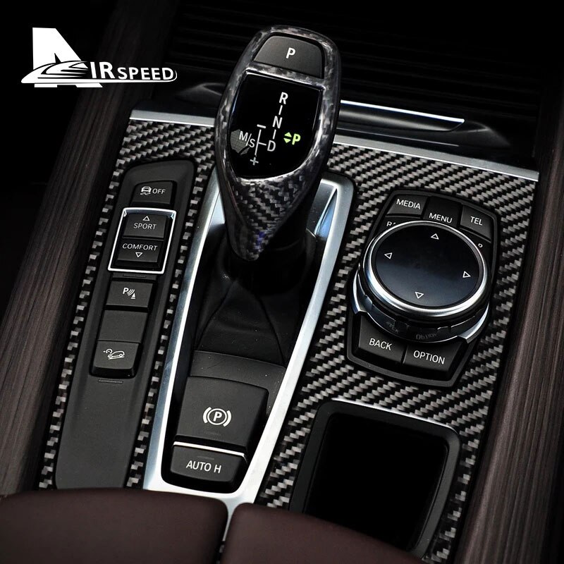 

AIRSPEED углеродное волокно для BMW X5 F15 X6 F16 2014 2015 2016 2017, аксессуары, внутренняя отделка консоли, наклейка на панель переключения передач автомобиля