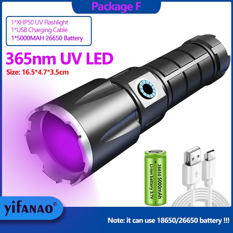 

Ультрафиолетовый фонарик XHP50 черный