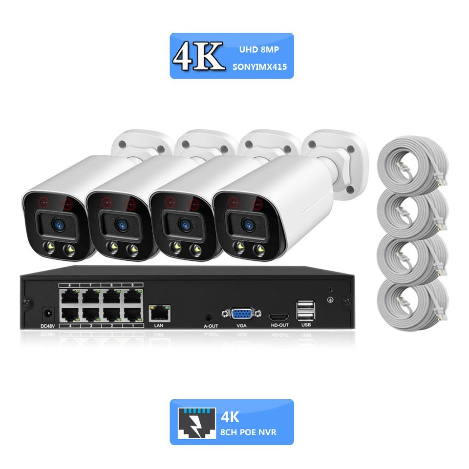 

C-RU SO-NY415 4CH/8CH 4K 8MP Security POE Kit Двустороннее аудио ИК/цветное ночное видение 8-канальный POE NVR Системный комплект Plug And Play