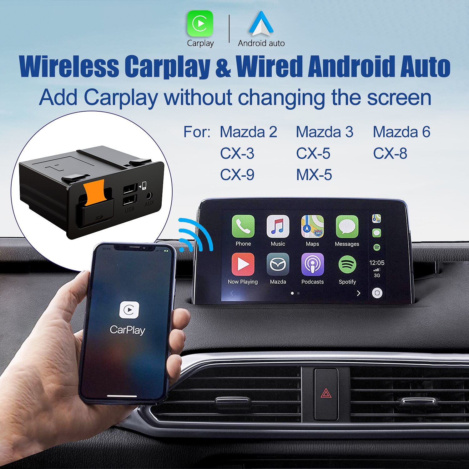 

Модифицированный USB-комплект для MAZDA CARPLAY, OEM-комплект для автомобиля Android для Mazda 2, 3, 6, CX3, CX5, CX8, CX9, miata, MX5, Toyota Yaris-новая версия
