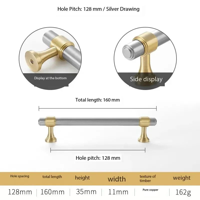 

Pure Copper Handle All Copper Gold Cabinet Door Brass Black Cabinet American Modern Vintage Brushed Silver Handles for Furniture