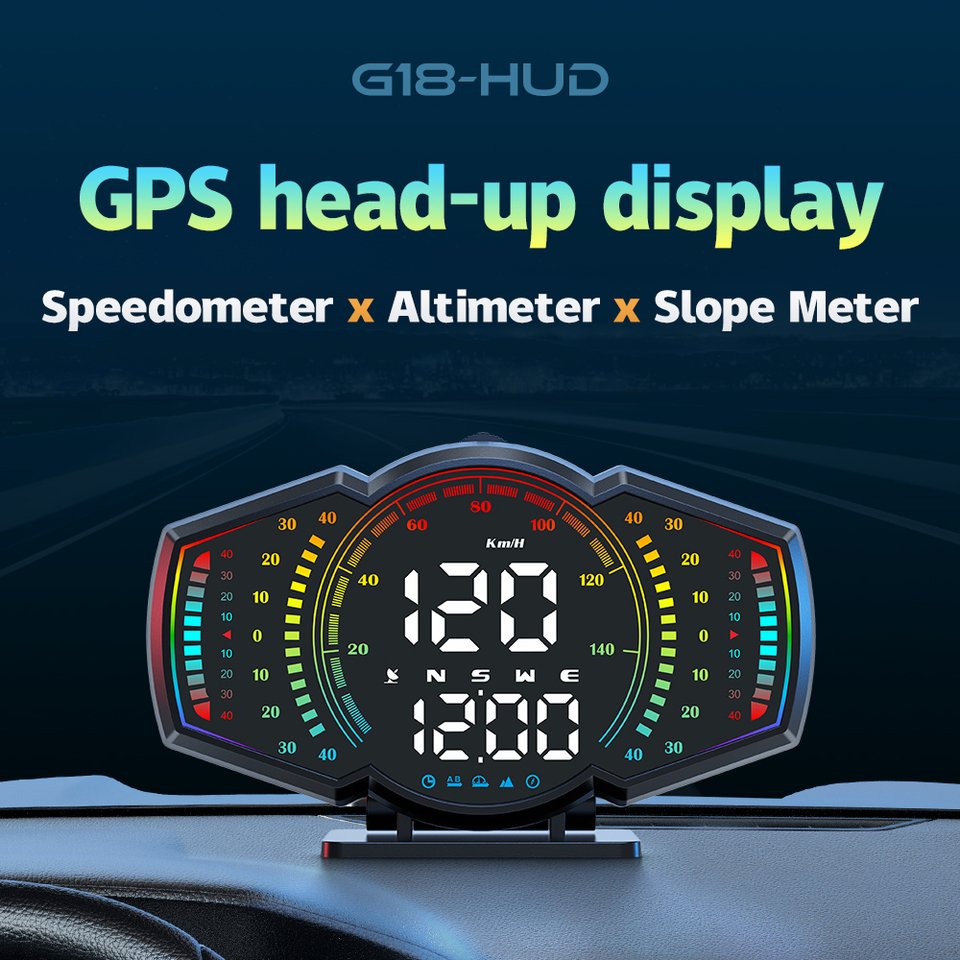 

G18 Автомобильный умный проекционный дисплей GPS HUD Спидометр Измеритель уклона Цифровой скорости KMH MPH с сигнализацией Компас Автомобильный электронный датчик