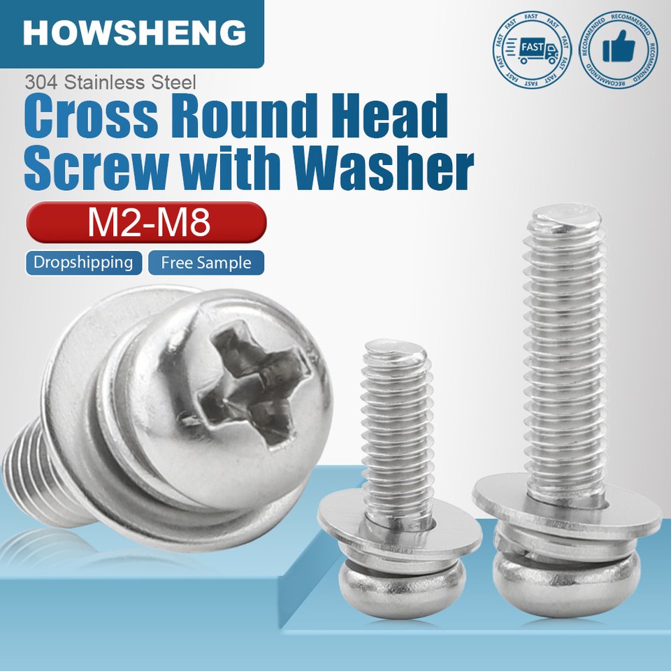 

HOWSHENG 5-100 шт., поперечная круглая головка, три осветительных прибора m2 m3 m4 m5 m6 m8, Комбинированный винт из нержавеющей стали с тремя осями