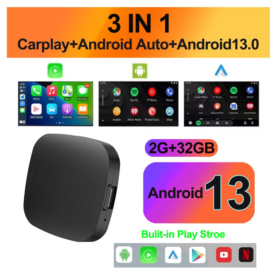

3 В 1 Беспроводной Android 13 AI Carplay Auto Box С Быстрым Подключением Для Netflix YouTube - OEM Совместимость С Автомобилем