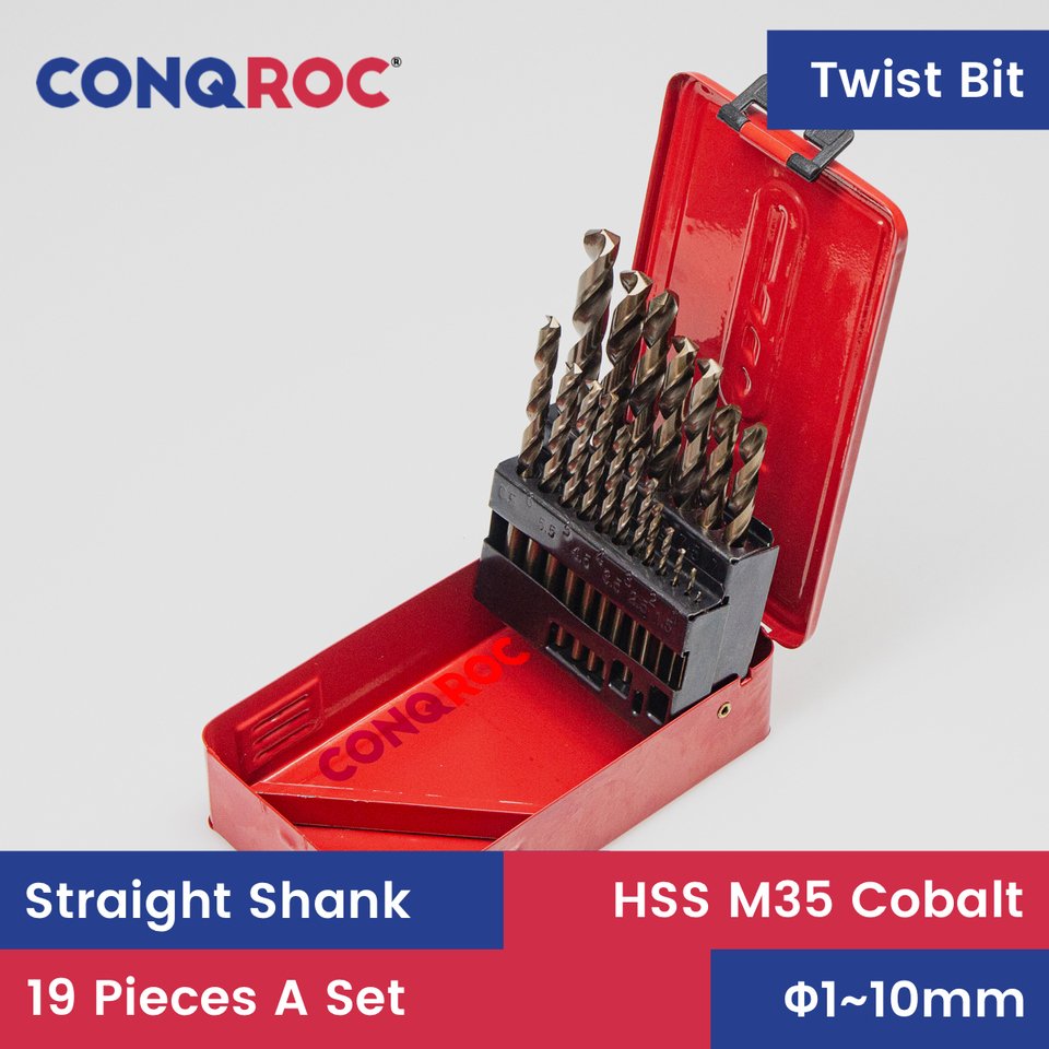 

Набор спиральных сверл CONQROC HSS M35 19 шт., диаметр 1-10 мм