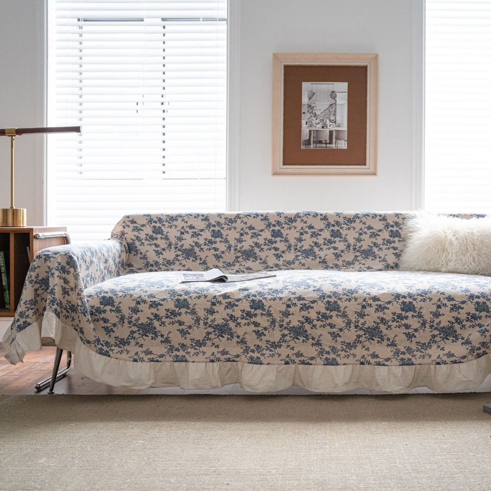 

Синие хлопковые чехлы для дивана Jacquard