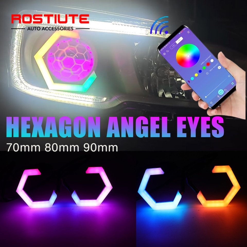 

60 мм 70 мм 80 мм 90 мм RGB шестигранные светодиодные ангельские глазки с кольцами указателя поворота Автомобильные фары Drl 12-24V для мотоцикла Offroad 4X4