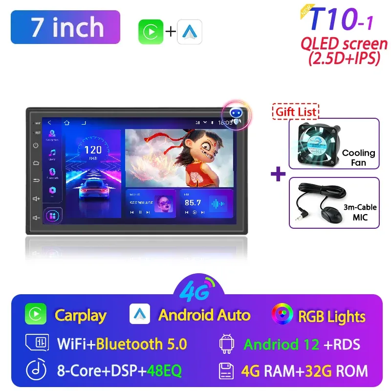

Srnubi 2 din Универсальный 7 "Android 12 Carplay автомобильный радиоприемник мультимедийный плеер для VW Nissan Hyundai toyota Ford Kia стерео 4G GPS DVD