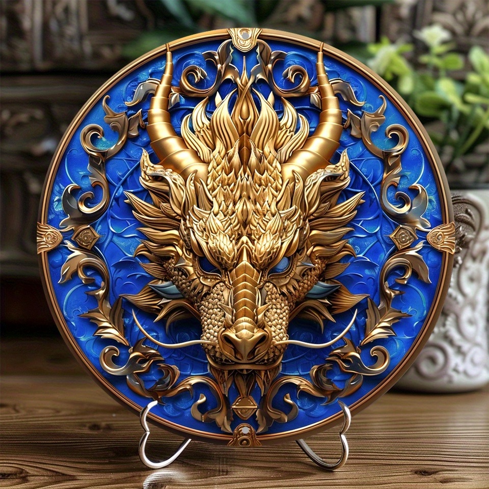 

Металлический знак-венок с драконом, алюминий