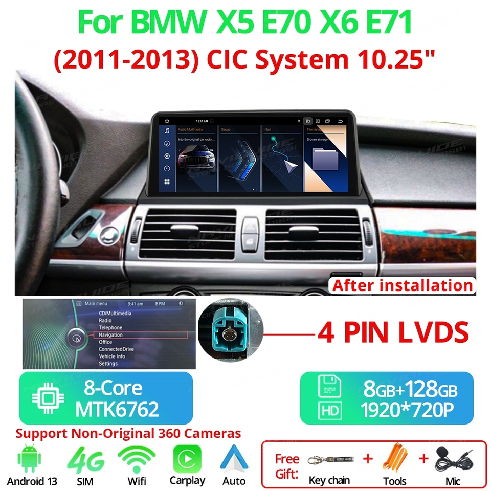 

NAVIGUIDE 12,3 дюйма Android 13 для BMW X5 E70 X6 E71 2008-2013 CCC CIC умные автомобильные системы беспроводной Carplay радио мультимедийный плеер