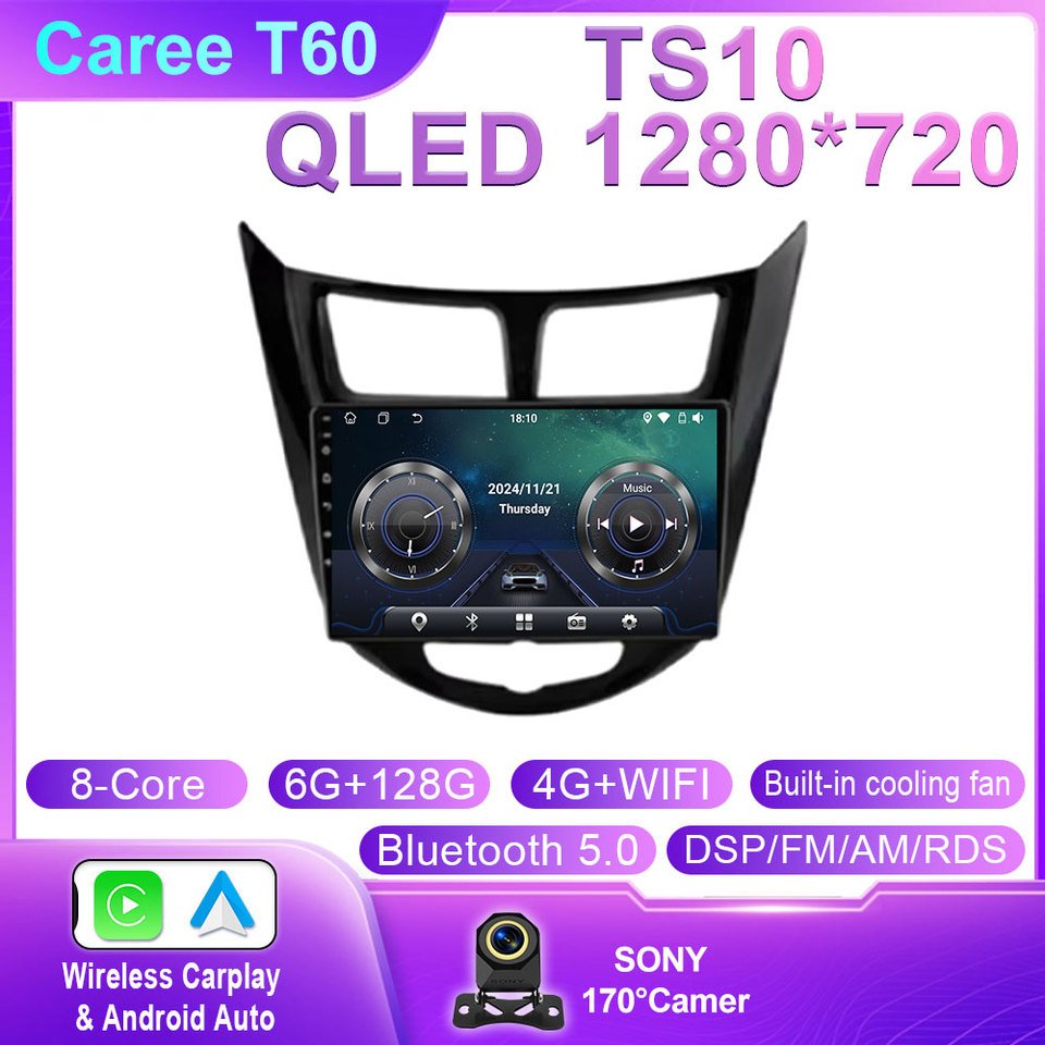 

Автомобильное радио Android 14, для Hyundai Solaris Accent I25 2010 2011 2012 2013 2014 2015 2016, GPS-навигация QLED BT, головное устройство 4G WIFI