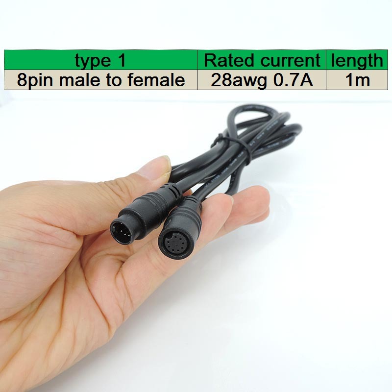 

1 м 8-контактный кабель для электронного велосипеда, стыковая вилка для электрического велосипеда, мужской и женский M8, водонепроницаемый разъем, проводка, тормозной кабель для скутера m20