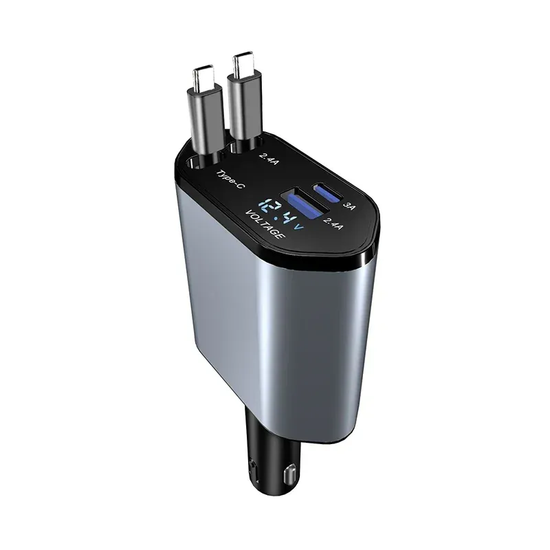 

Выдвижное автомобильное зарядное устройство мощностью 120 Вт с кабелем USB типа C 4 в 1, автомобильное зарядное устройство для быстрой зарядки телефона для iPhone, адаптер зарядного устройства Samsung