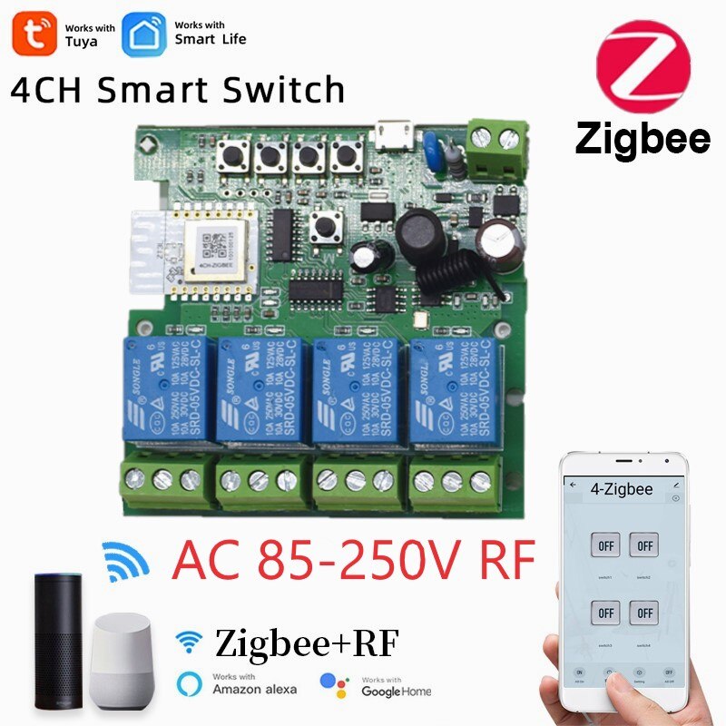 

Реле импульсное Zigbee Tuya 4CH для умного дома, 433 МГц, 1-2 шт