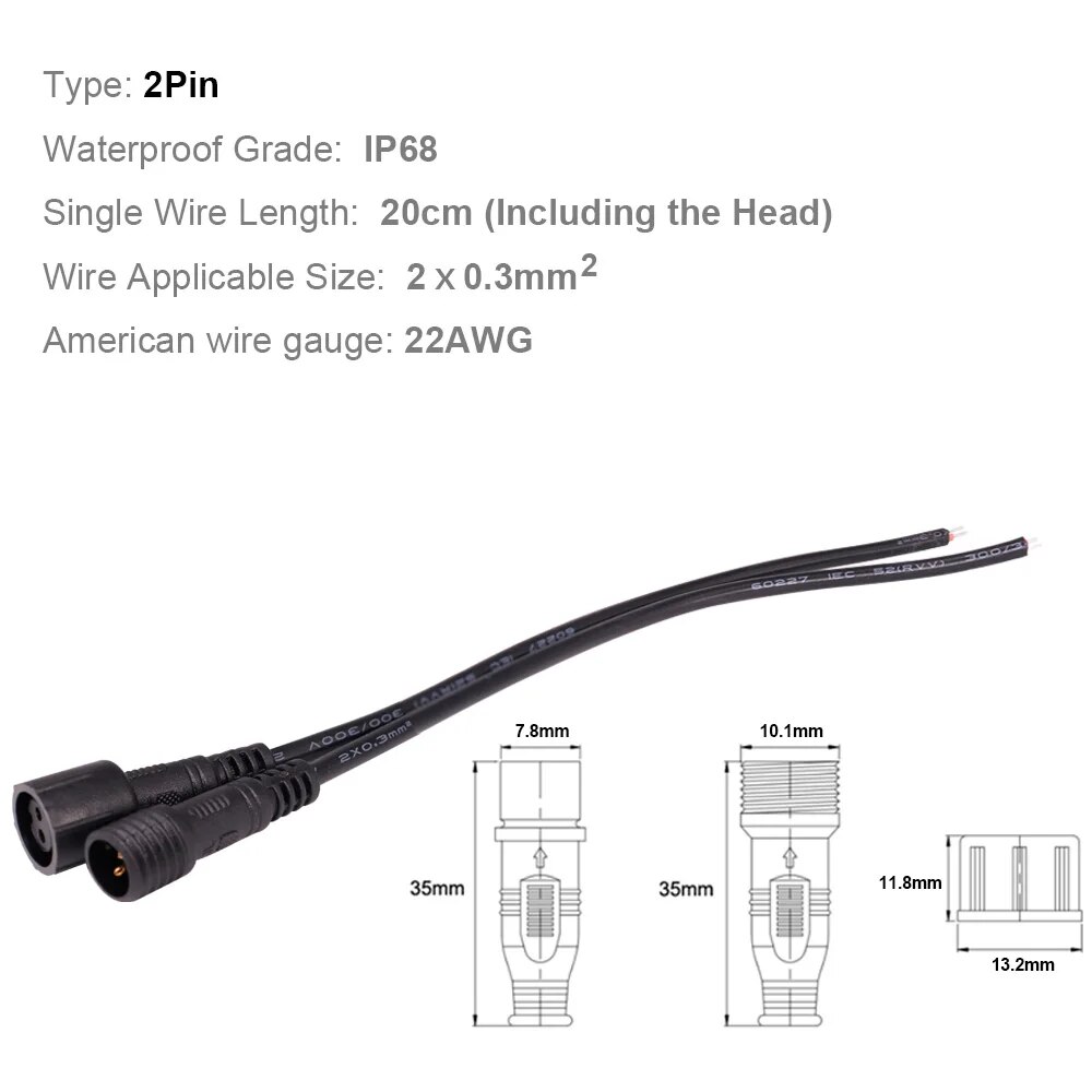 

Штекер-гнездо, 2 контакта, 3 контакта, 4 контакта, 5 контактов, водонепроницаемый кабель IP68, черный и белый цвета, для фотоламп, 5/10/20/50/100 пар