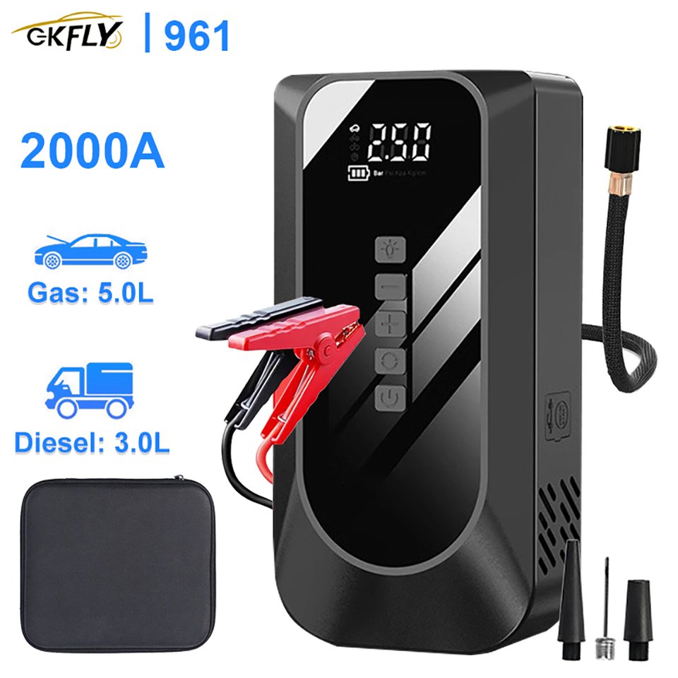 

GKFLY 2000A Jump Starter Открытый беспроводной воздушный насос Портативный воздушный компрессор 150PSI Устройство для накачивания шин мотоцикла с сумкой из ЭВА