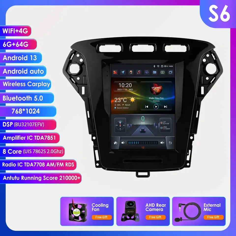 

Hizpo 9,7 "Android автомобильный радиоприемник для Ford Mondeo Mk4 Galaxy A/C 2011-2013 для Tesla Style мультимедийный видеоплеер 2Din GPS Carplay