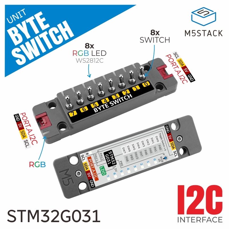 

Официальный блок переключателя Byte M5Stack с 8 переключателями (STM32G031)