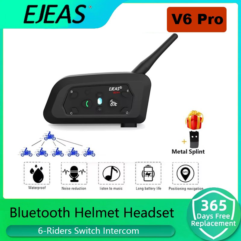 

EJEAS V6 Pro 3,5 мм мотоциклетная Bluetooth-гарнитура для шлема, домофон, коммуникатор, 850 мАч, Moto 1200 м, домофон для 6 гонщиков