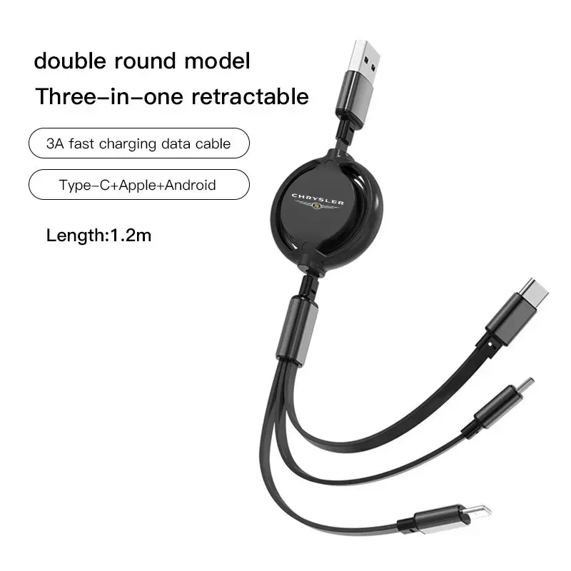 

Автомобильный выдвижной микропровод для передачи данных 3 в 1, USB Type C, 100 Вт, быстрая зарядка для Chrysler 300c 200 Pacifica Phev Voyager Sebring