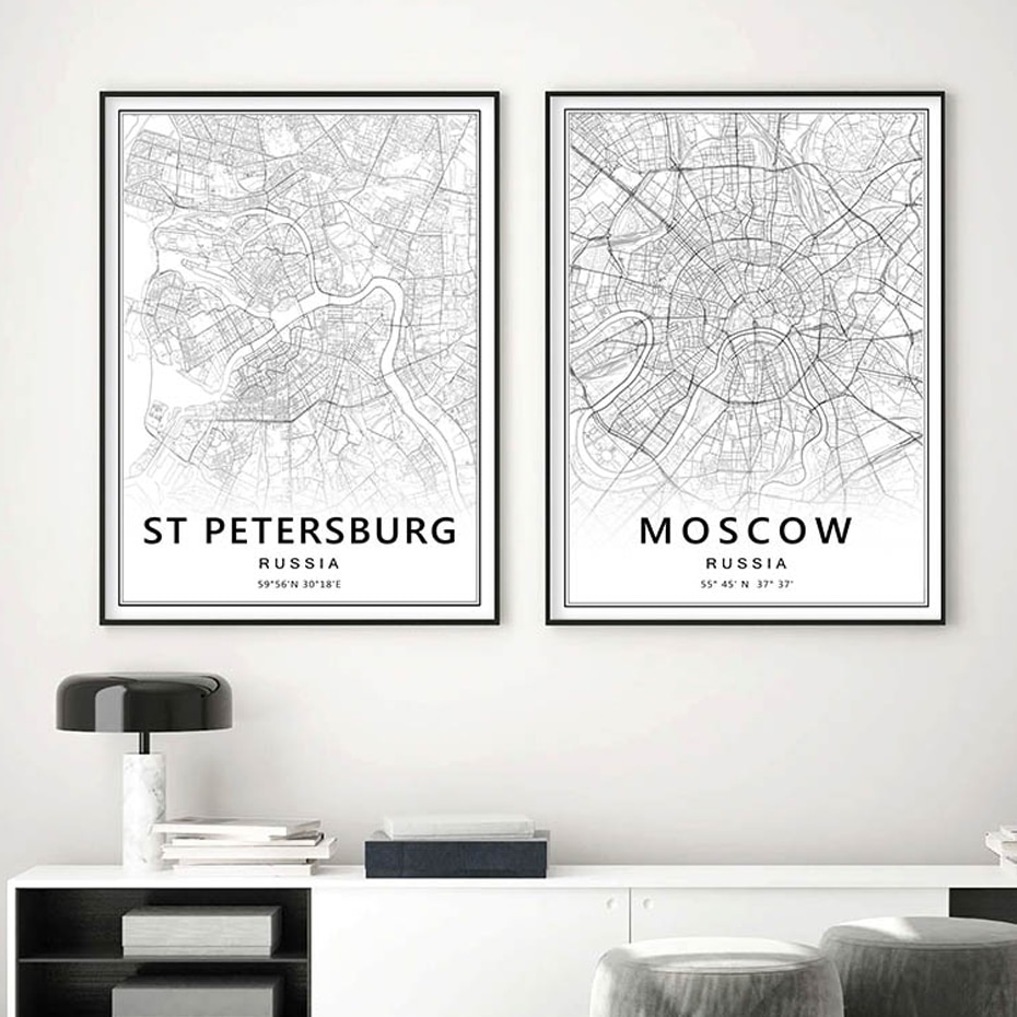 

Карта Москвы и Петербурга на холсте