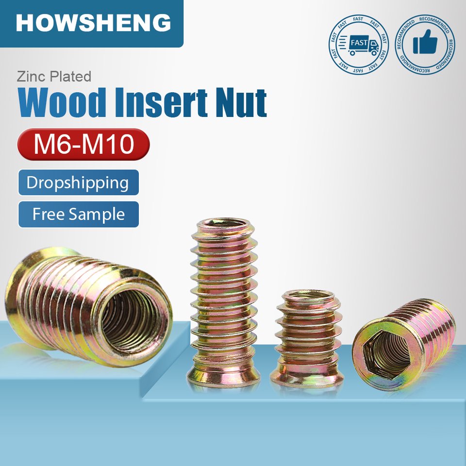 

HOWSHENG 5-40 шт. деревянная вставка, гайка M6 M8 M10, углеродистая сталь, оцинкованная шестигранная деревянная вставка, гайка, винт в гайке, соединитель