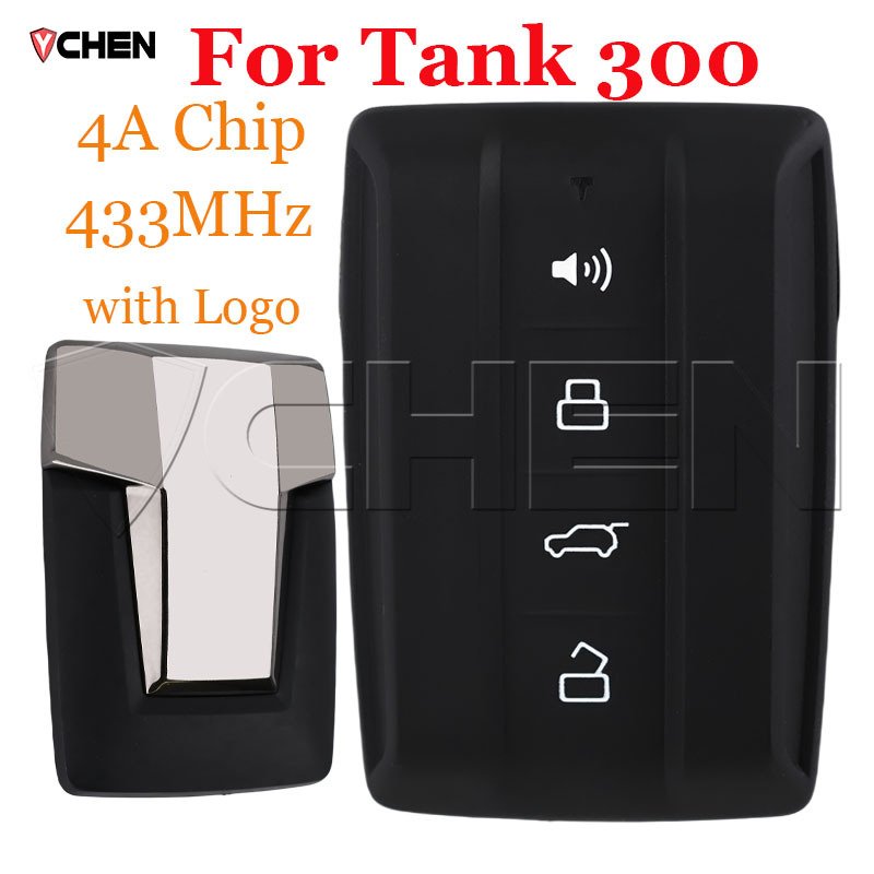

Автомобильная смарт-карта для Great Wall GWM TANK 300 2021-2023, 4 кнопки, 433 МГц, 4A чип, интеллектуальный пульт дистанционного управления, брелок с логотипом