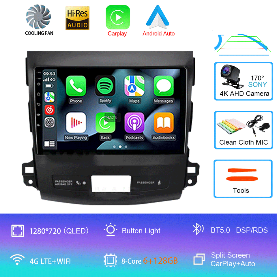 

Android 14 для Mitsubishi Outlander 2007-2012 9-дюймовый автомобильный радиоприемник стерео аудио GPS плеер Carplay авто экран WIFI + 4G
