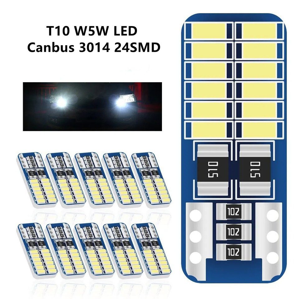 

20 Шт. T10 W5W 3014 24SMD Canbus Безошибочный Светодиодный Светильник Для Салона Автомобиля 194 168 Белый 6000K Универсальный...