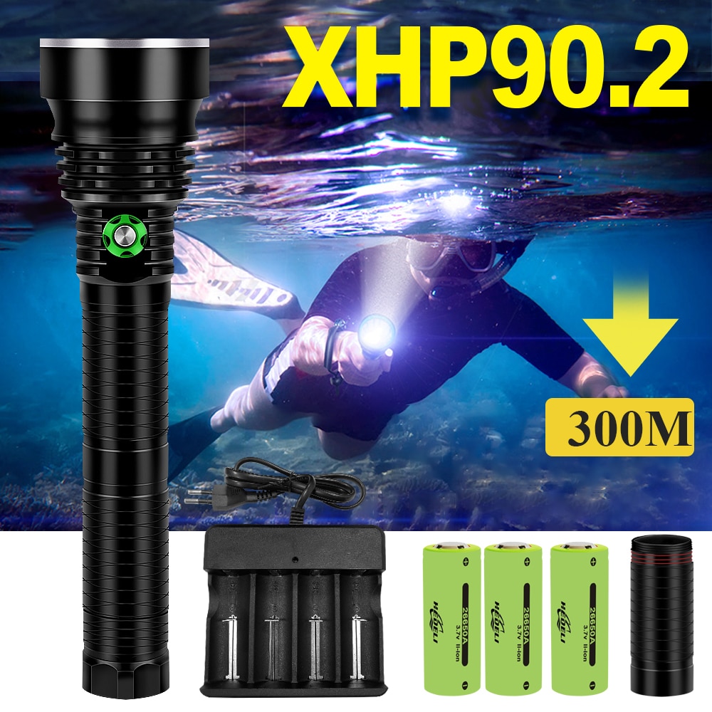 

300 IPX8 Профессиональный XHP90 светодиодный фонасветильник для дайвинга Xhp70 Подводный фонарь Xhp50 фонарик для подводного плавания белый и желтый светильник