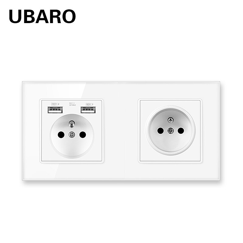 

UBARO Французская стандартная настенная розетка для дома, вилка питания с кристаллической рамкой из закаленного стекла плюс USB 5 В 2100 мА 250 В 16 А 172*86 мм