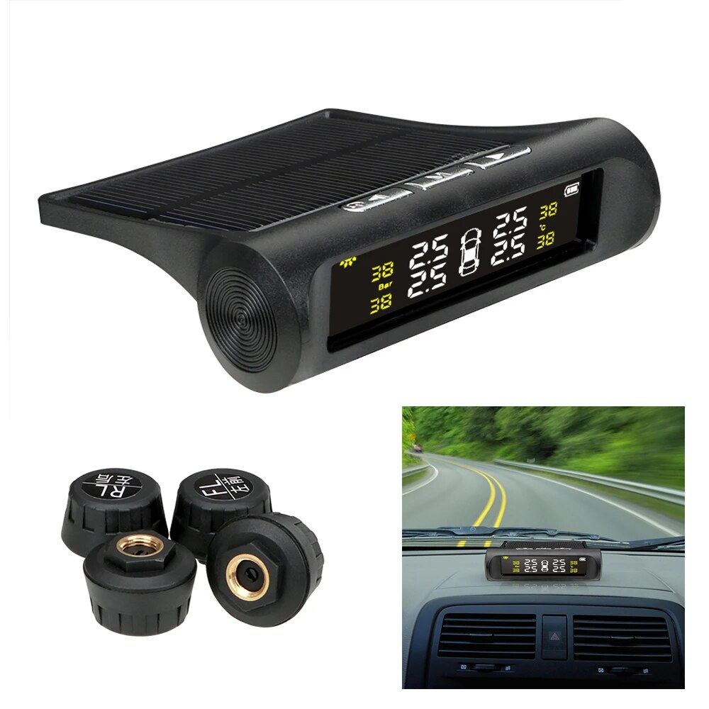 

Автомобиль TPMS система контроля давления в шинах Солнечная энергия цифровой ЖК-дисплей Автоматическая охранная сигнализация внешний датчик давления