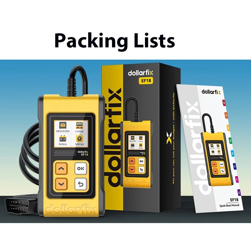 

Сканер DollarFix EF18 OBD2, автомобильный диагностический инструмент, считыватель кодов ODB2, стирание кодов ошибок, сканер OBD 2 с датчиком O2