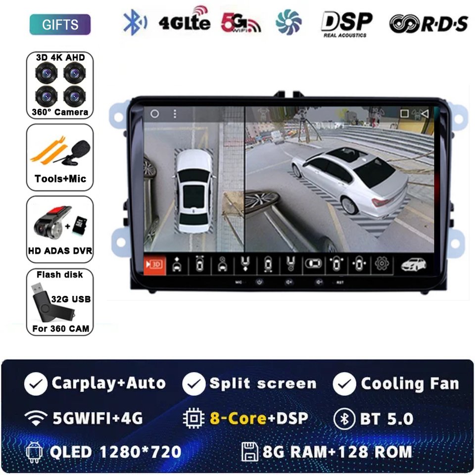 

Автомобильный мультимедийный плеер Android 14, автомобильный DVD для VW Volkswagen Golf Polo Tiguan Passat Amarok Skoda Rapid Octavia Radio 4G + WIFI