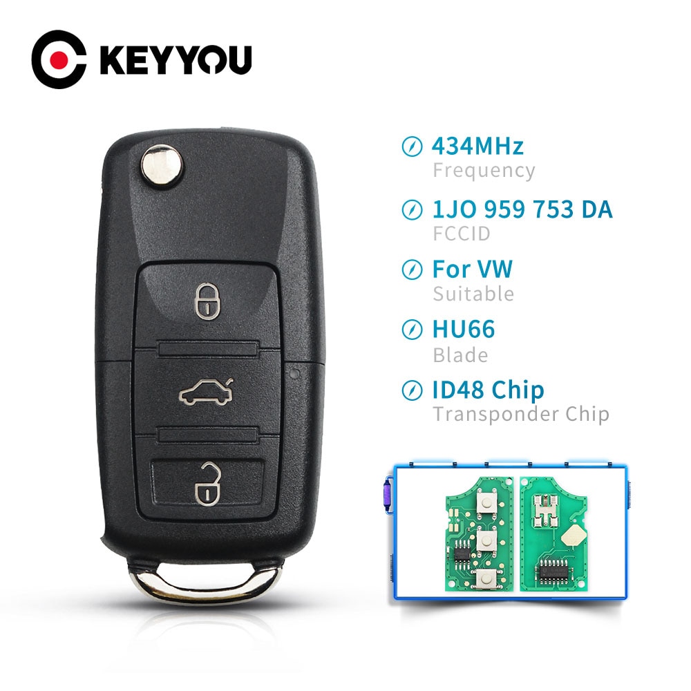 

KEYYOU дистанционный ключ от машины 434 МГц ID48 чип для Volkswagen VW Beetle Bora Passat B5 гольф-сиденье Skoda 1J 0959753 DA HLO 1J0 959 753 DA
