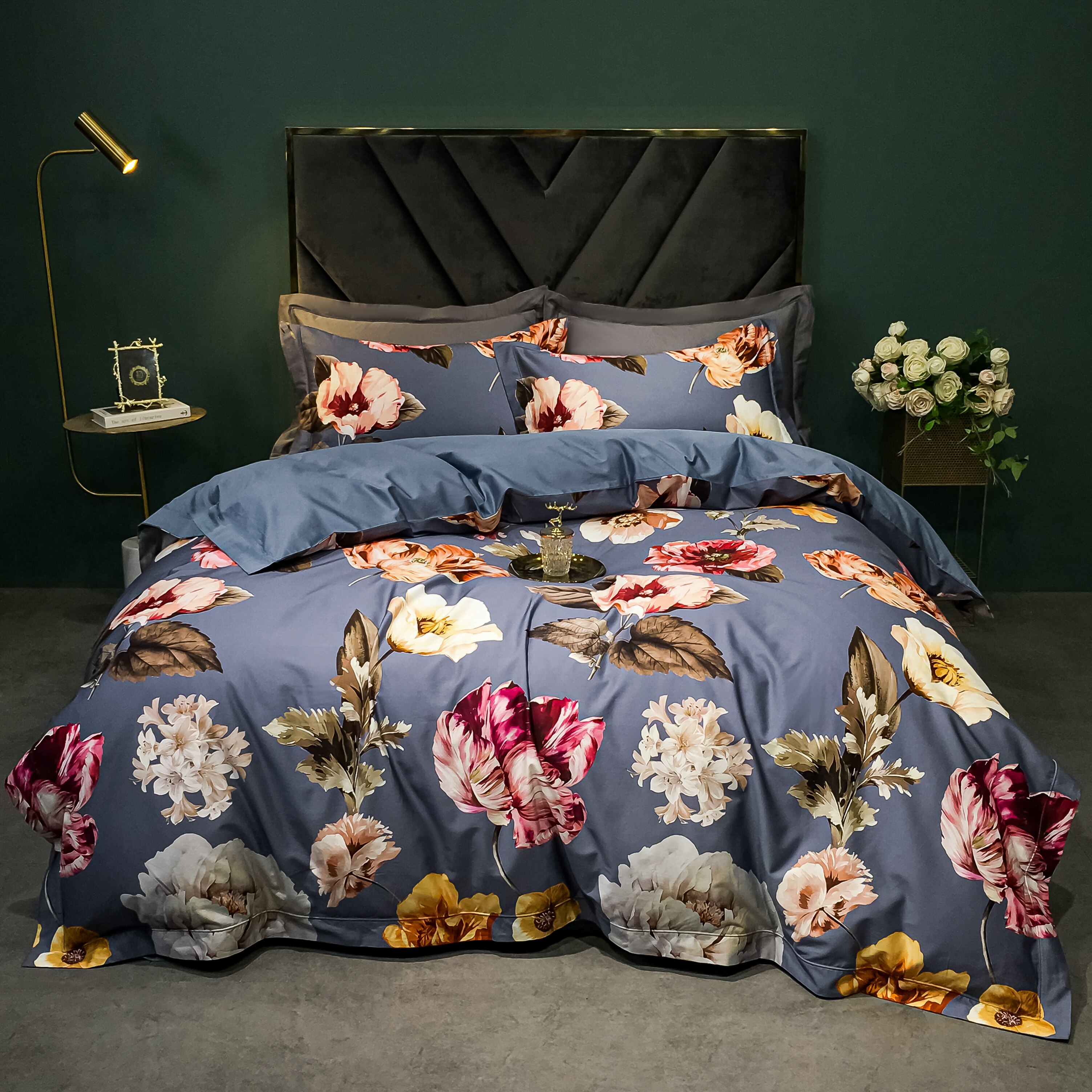 

Комплект постельного белья Fat Fairy HOME TEXTILE из египетского хлопка с цветочным принтом 1400TC 4 шт.