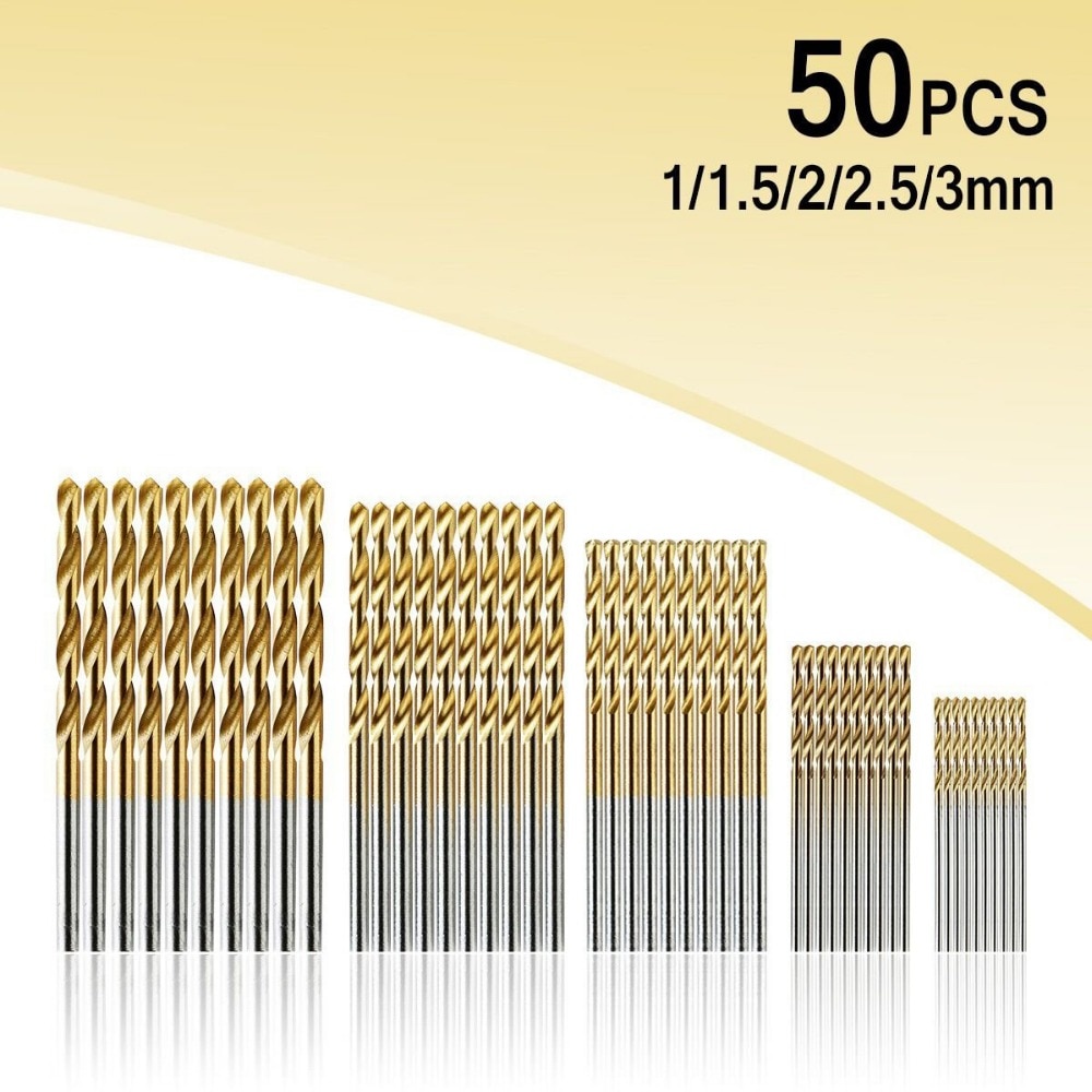 

Набор сверл Woodwor 50 шт., HSS, титановое покрытие, 1/1,5/2/2,5/3 мм
